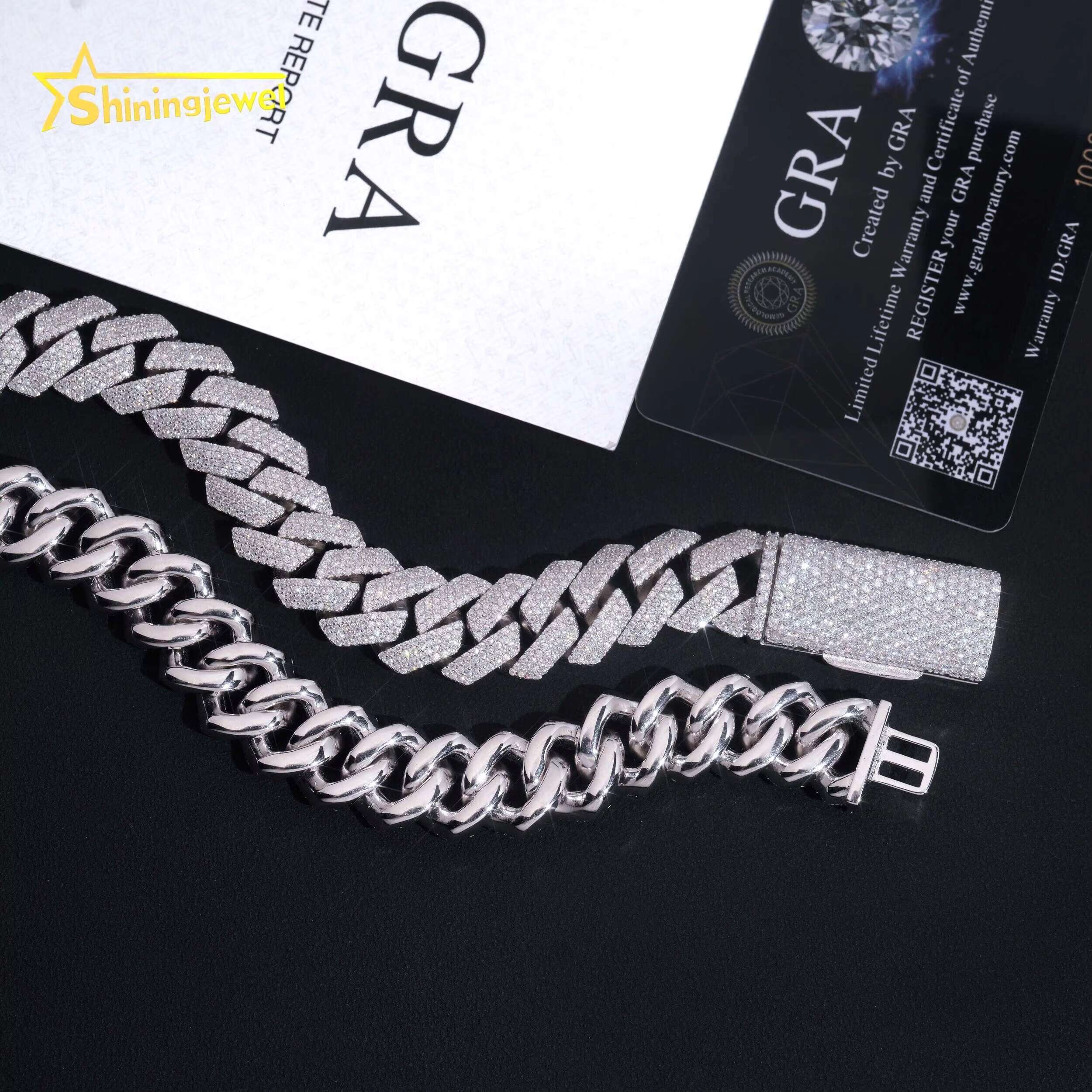 Iced Out Jewelry Luxury Hip Hop 15mm Width Moissanite Necklace Mens Silver Cuban Link Chain
