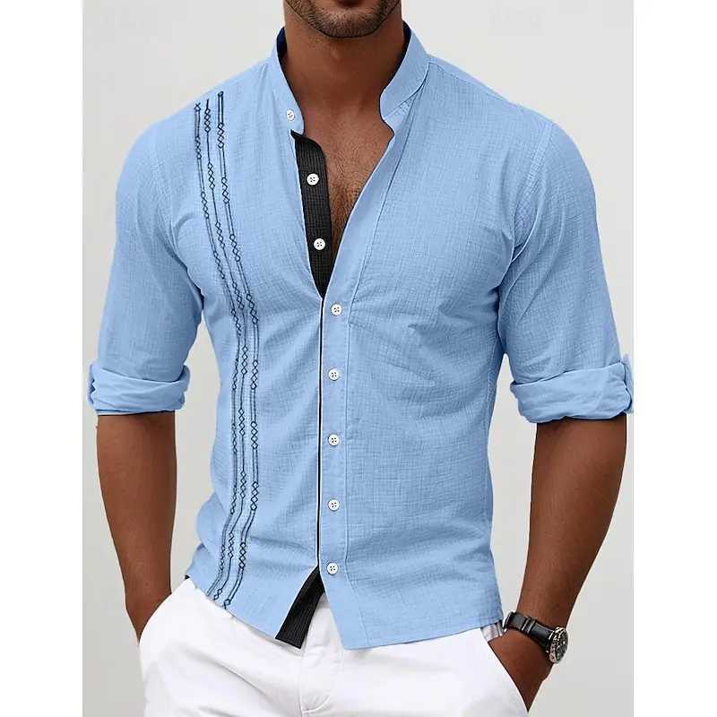 Mens new fashionable spring/summer long sleeved shirt with single-sided striped printed pattern suitable for casual wear X250410