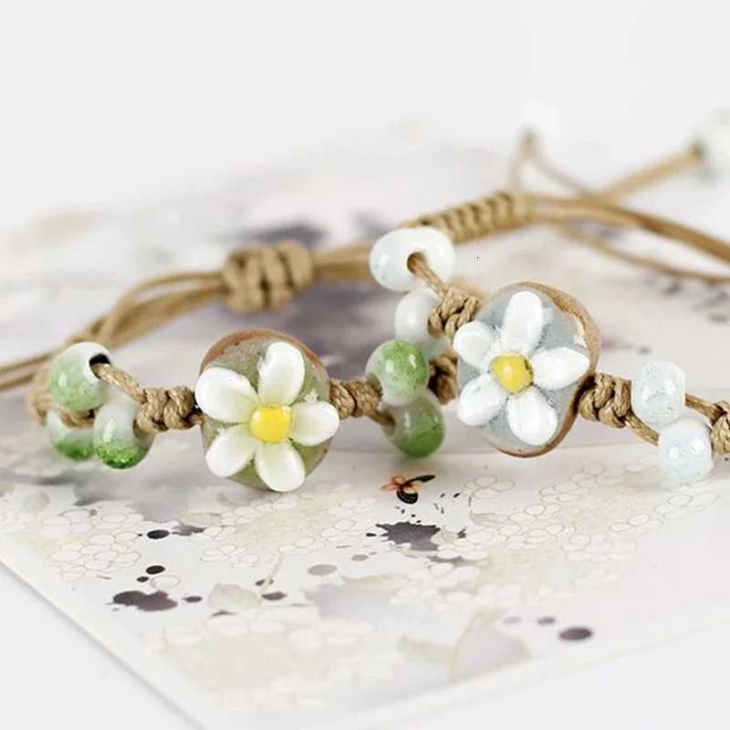 Handmade Sunflower Leaf Ceramic Bracelet Boho Adjustable Jewelry For Women Vintage Ethnic GiftT251110
