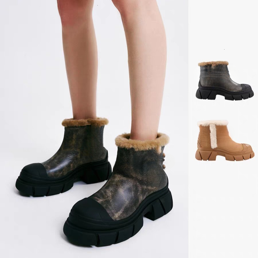 Designer's autumn and winter new thick soled wool lined midsole snow boots, warm cotton women's shoes, designer shoes