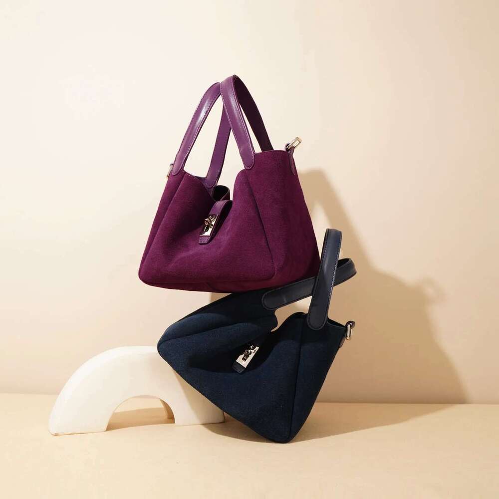 Fall And Winter 2025 New High-End Suede Leather Shoulder Bag Cowhide Basket Handbag Simple Commuter Versatile Crossbody Bags