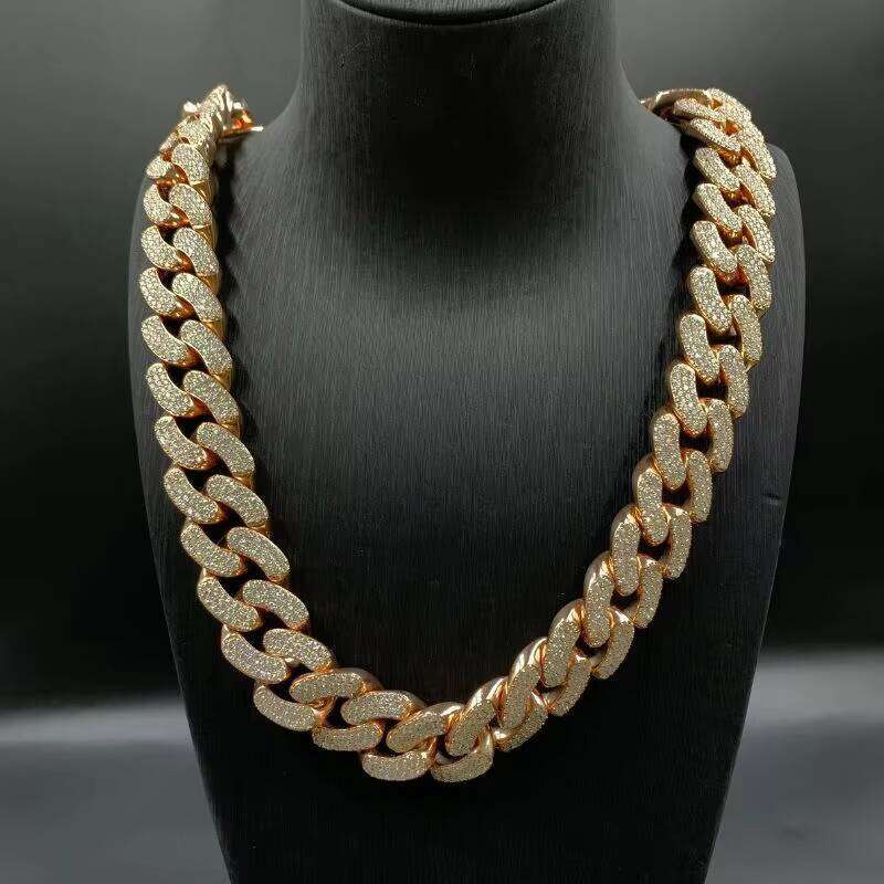 Custom 925 Silver Men's Hip Hop Cuban Necklace VVS Iced Silica Stone Chain