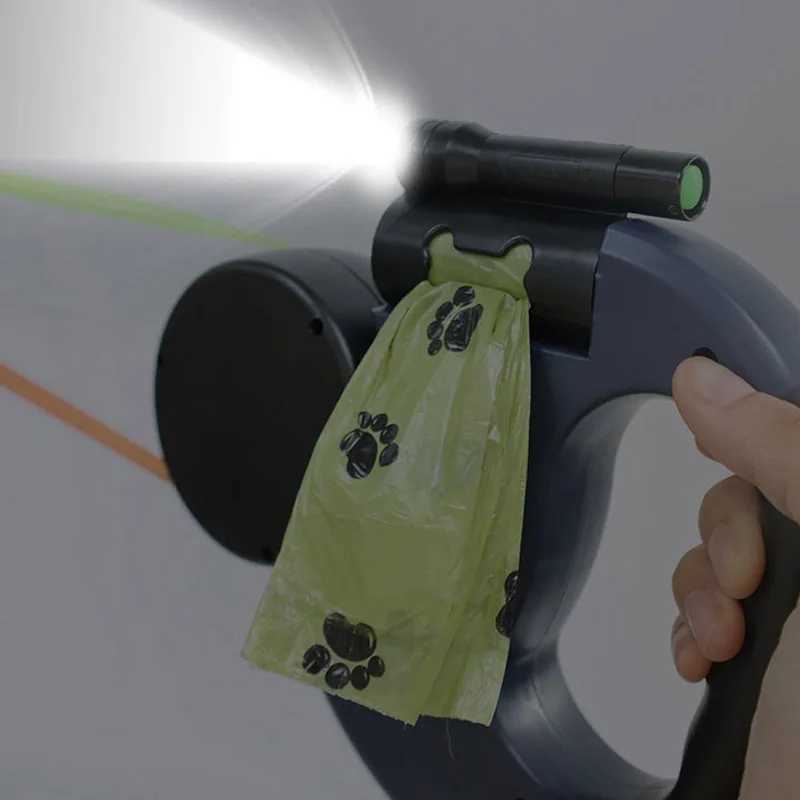 3in1 Double Head Automatic retractable Dog leash Flashlight Poop Bag Dispenser Reflective Pet Cat Extendable Puppy Traction Rope J251110