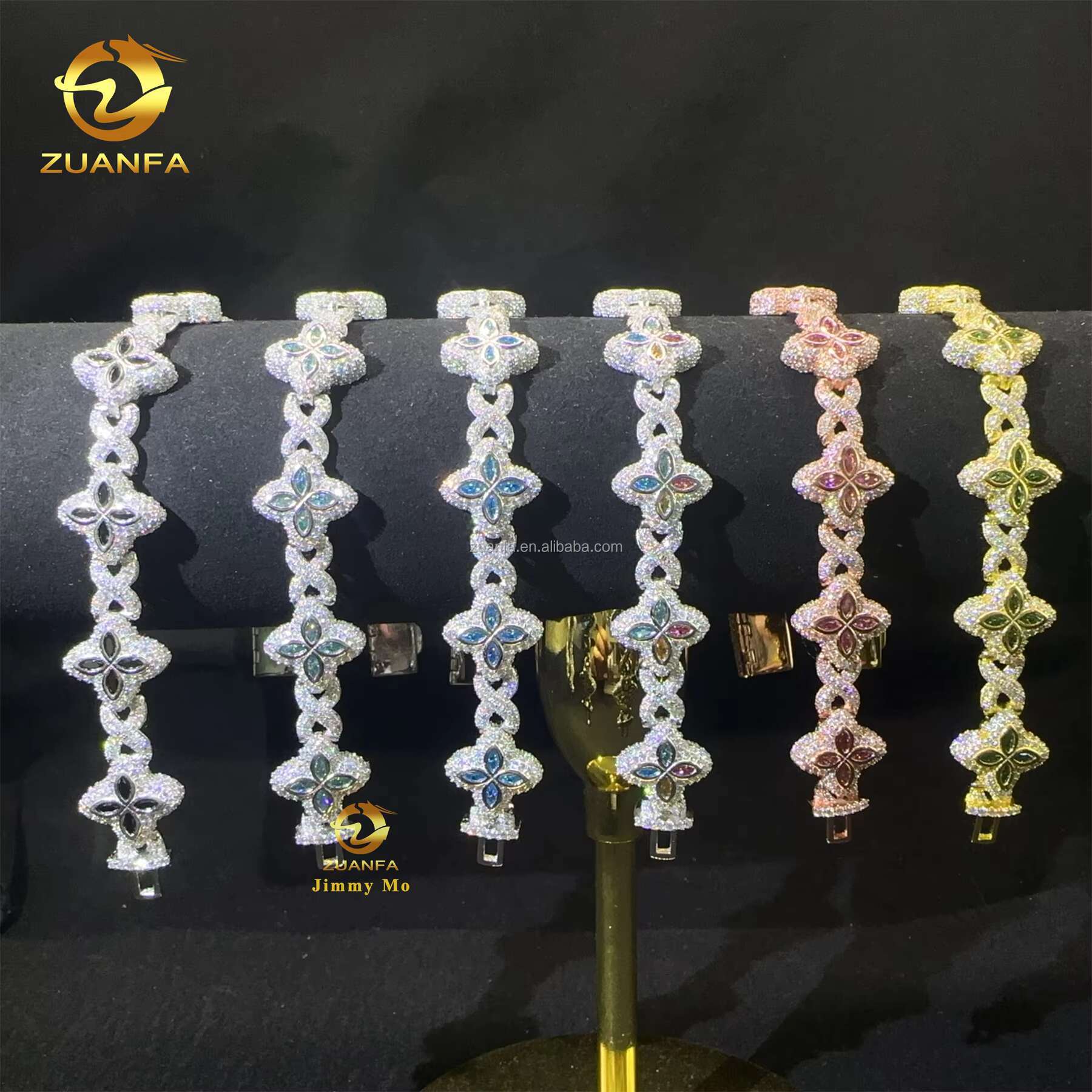 Bulk Stock New Design 15mm Marquise Flower Design Hip Hop Jewelry Iced Out Moissanite Diamond Infinity Cuban Link Bracelet Men