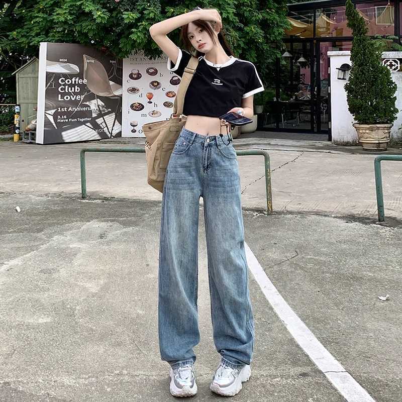 Y2K pants women clothes high waist wide leg baggy jeans vintage holiday style regular fit slim long legs C251110