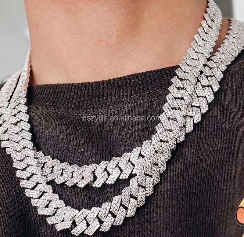 S Sier Iced Hip Hop Jewelry 15mm Tested with D VVS Silica Cuban Chain Necklace