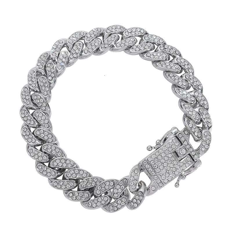Miami Cuban k Chain Necklace and Bracelet Set Iced Crystal Rhie Hip Hop Jewelry
