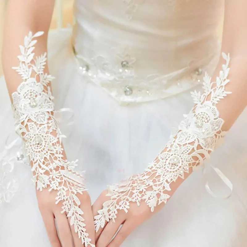 Bridal wedding gloves Lace Crystal Womens Wedding Gloves Fingerless Elbow Bridal Floral Ivory Long Accessory for Bride L251110
