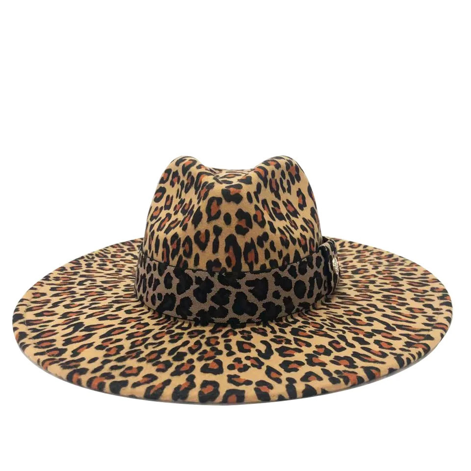 Fedora hat 10cm large brown cheetah pattern jazz oversized brown cheetah print top hat flat brown couple jazz hat 250407