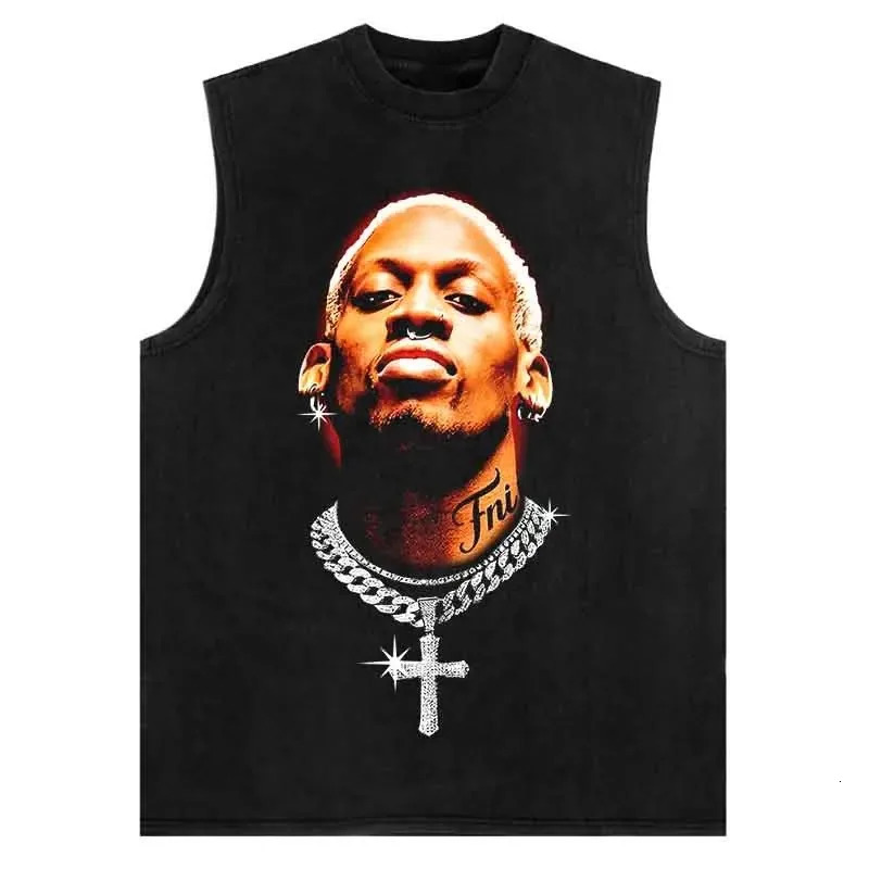 SHEC Vintage Portrait Tank Top Hip Hop Retro Rodman Graphic Print Vest Harajuku Streetwear Oversized Sleeveless T-Shirt Tops 250409