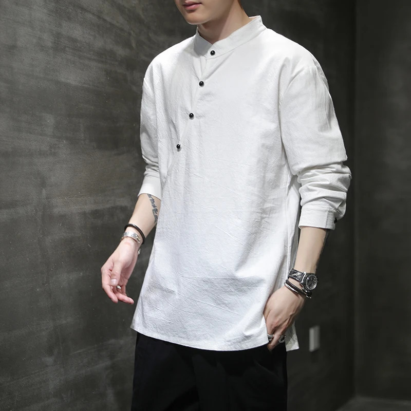 Mens Chinese Style Hemp Shirt Cotton Linen Tang Suit Hanfu Retro Stand-Up Collar Zen Clothes Harajuku tops Clothes Men Clothing 250408