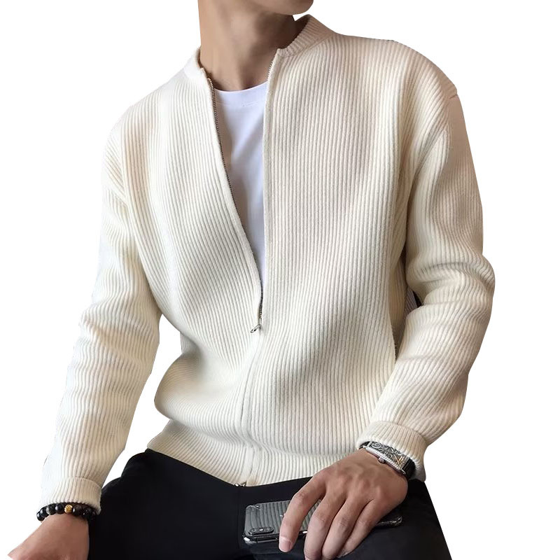 Men's turtleneck zipper knitted cardigan autumn and winter loose texture sweater jacket casual trend all-match solid color outer clothes