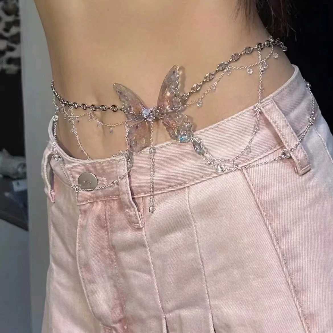 Sweet and cool super fairy mti laminar flow Su Hua waist chain French light luxury high-end body chain fashionable personality X250410