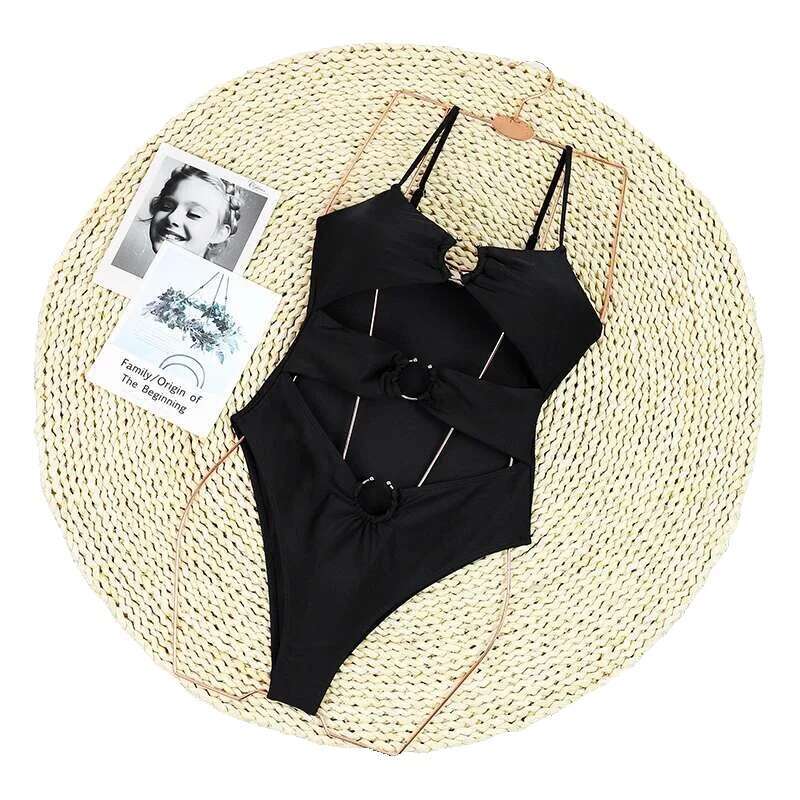 Black swimsuit, retro retro, women's, beachwear, monokini, new collection 2024