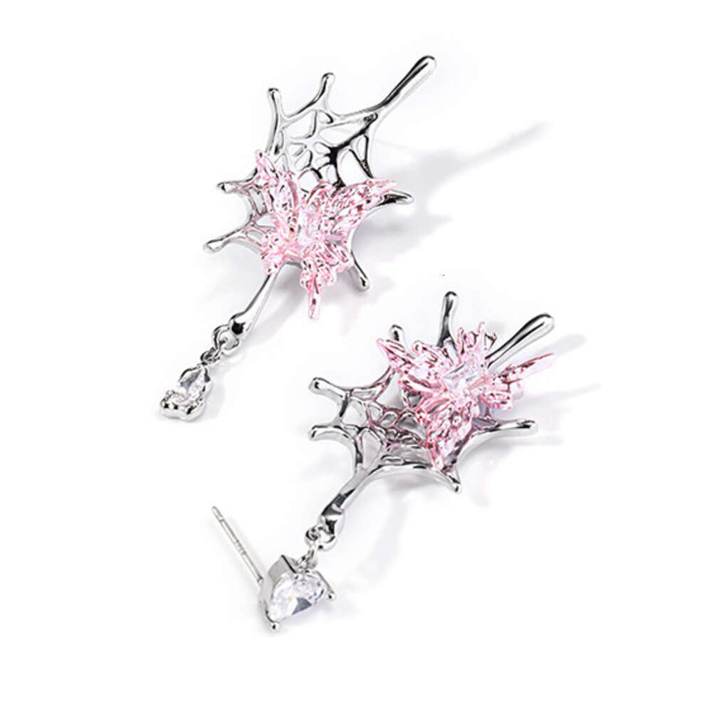 Asymmetric Spider Web Butterfly for Women Hip Hop Unique Personality Trendy Cool Niche Original Design High-end Earrings