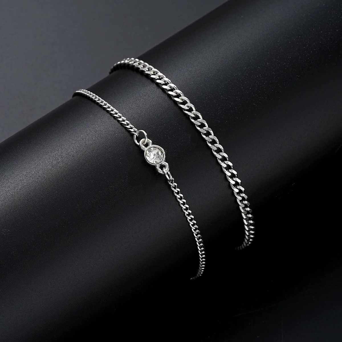 Stainless Steel Classic Couples Bracelets for Men Women Simple Retro Zircon Silver Color 2 Pcs Bracelets Hip Hop Jewelry GiftsT251110