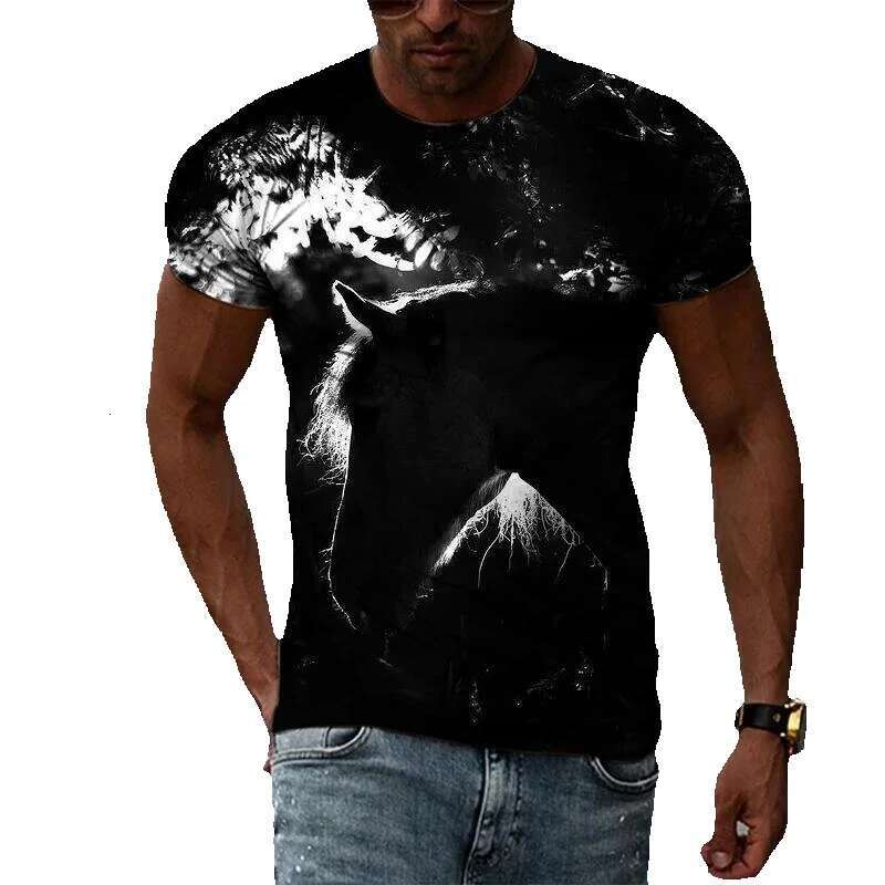 Retro Cool Horse Pattern Summer Fashion, Y2K 3D Printed T-shirt, Casual Personality, Hip Hop Street Clothing, Men's T-shirt