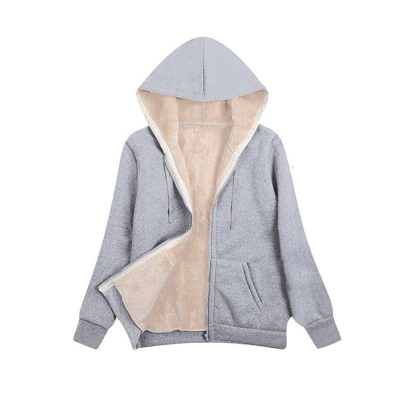European and American Cross-Border Amazon 2024 Winter Hot-Selling Fleece-Lined Plus Size Hooded Sweatshirt Plush Women's Jacket In Stock
