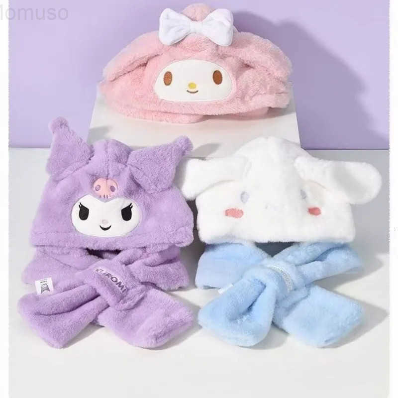 Sanrio anime hat neck scarf and ear protection integrated cartoon kuromi Cinnamoroll cute childrens thickened and warm gift H251110