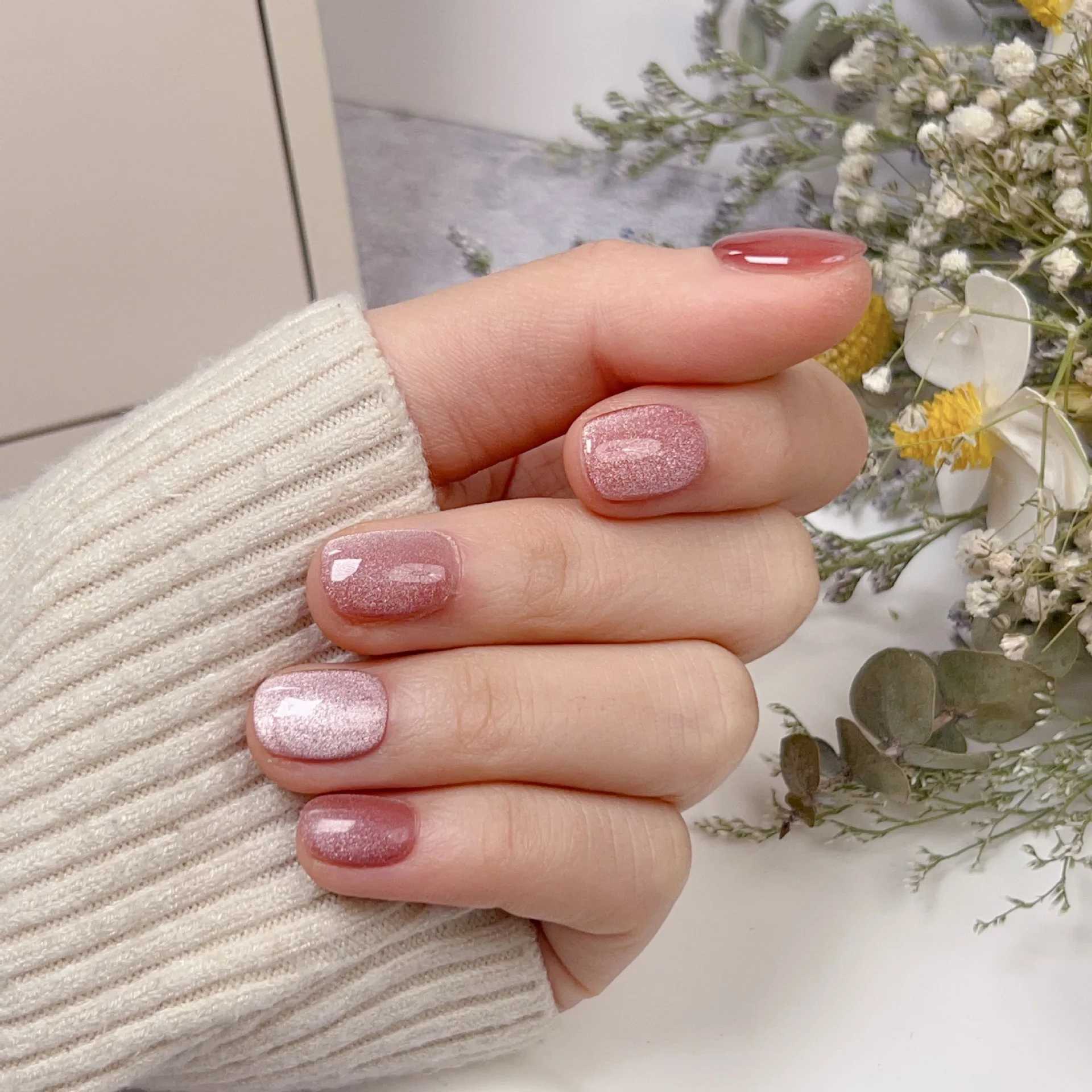 Handmade cat eye nail press short fake nails fully covered nail sticks nail tips handmade reusable female fake nails W250410