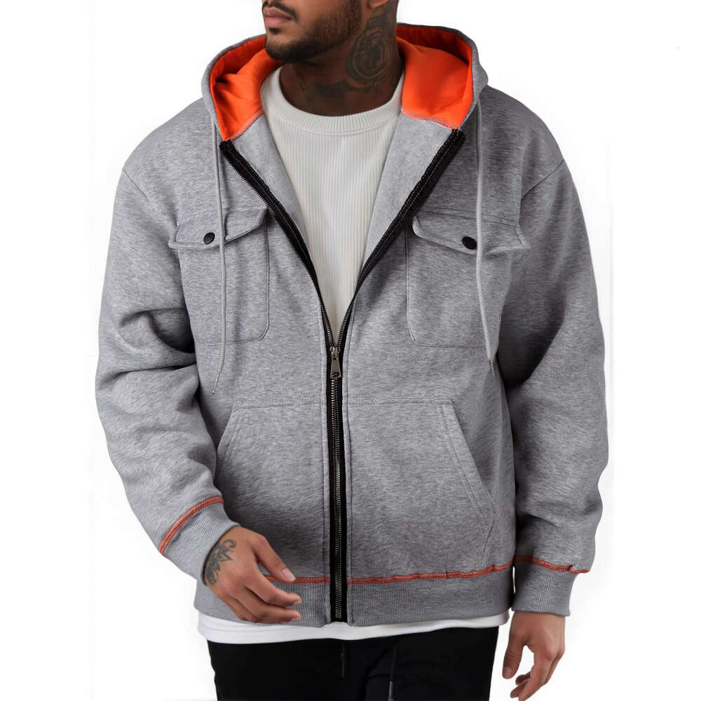 European and American Autumn Winter New Fleece-Lined Warm Men's Sweatshirt Foreign Trade Plus Size Casual Trendy Zipper Hoodie