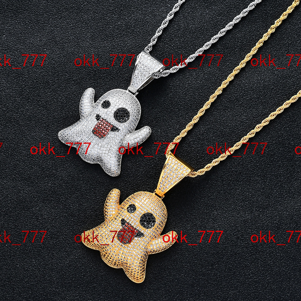 Ghost tongue out funny expression hip hop pendant Street trendsetter full of moissanite necklace hip hop jewelry