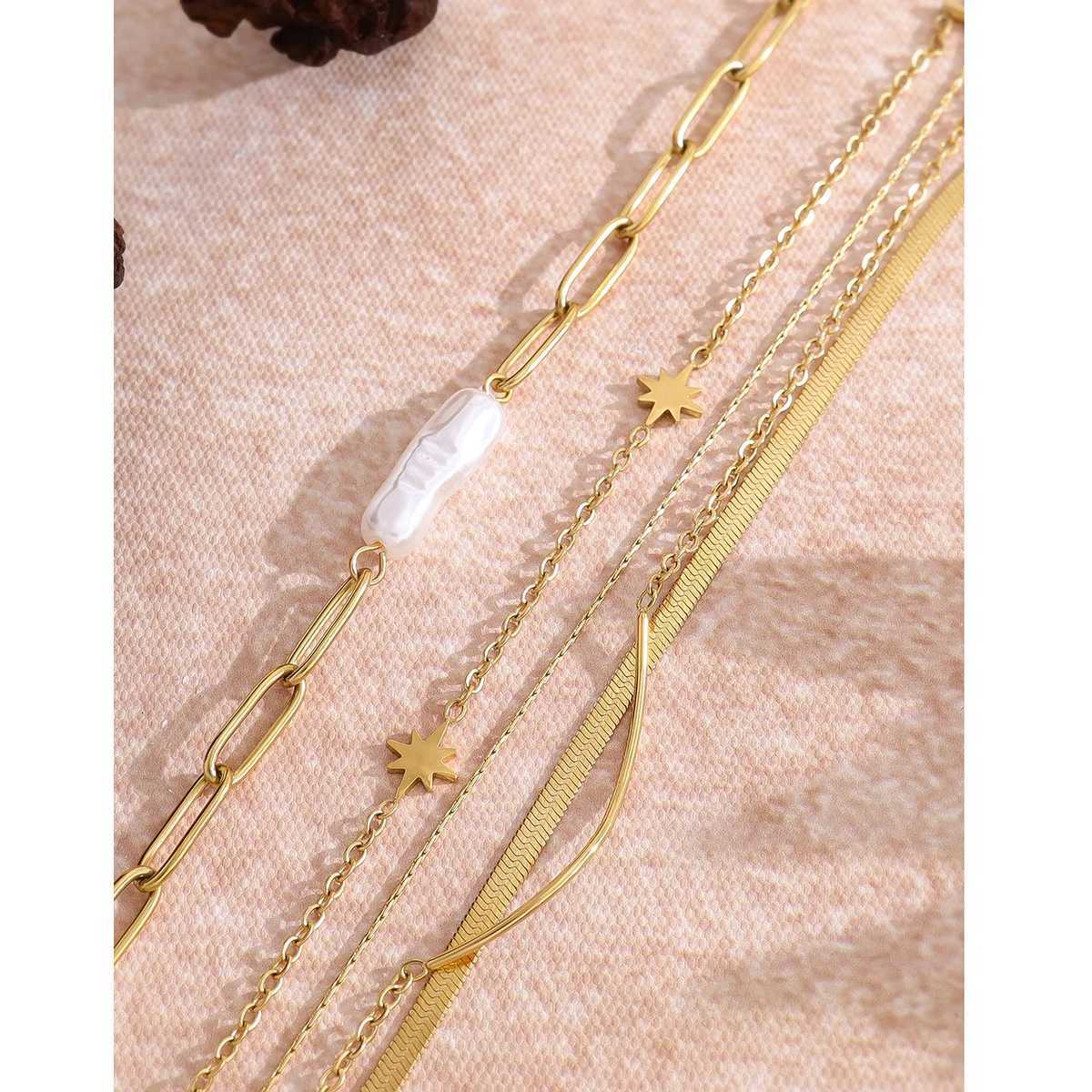 YACHAN Stainless Steel Layered Bracelet for Women Irregular Baroque Pearl 18K Gold Plated Trendy Waterproof JewelryT251110