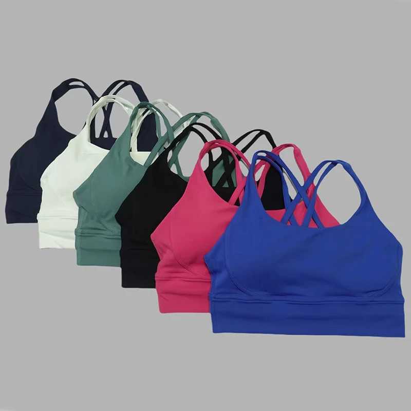 Soft cross back womens sports yoga bra tight and gathered high-strength shock-absorbing fitness running sports braXJ250410
