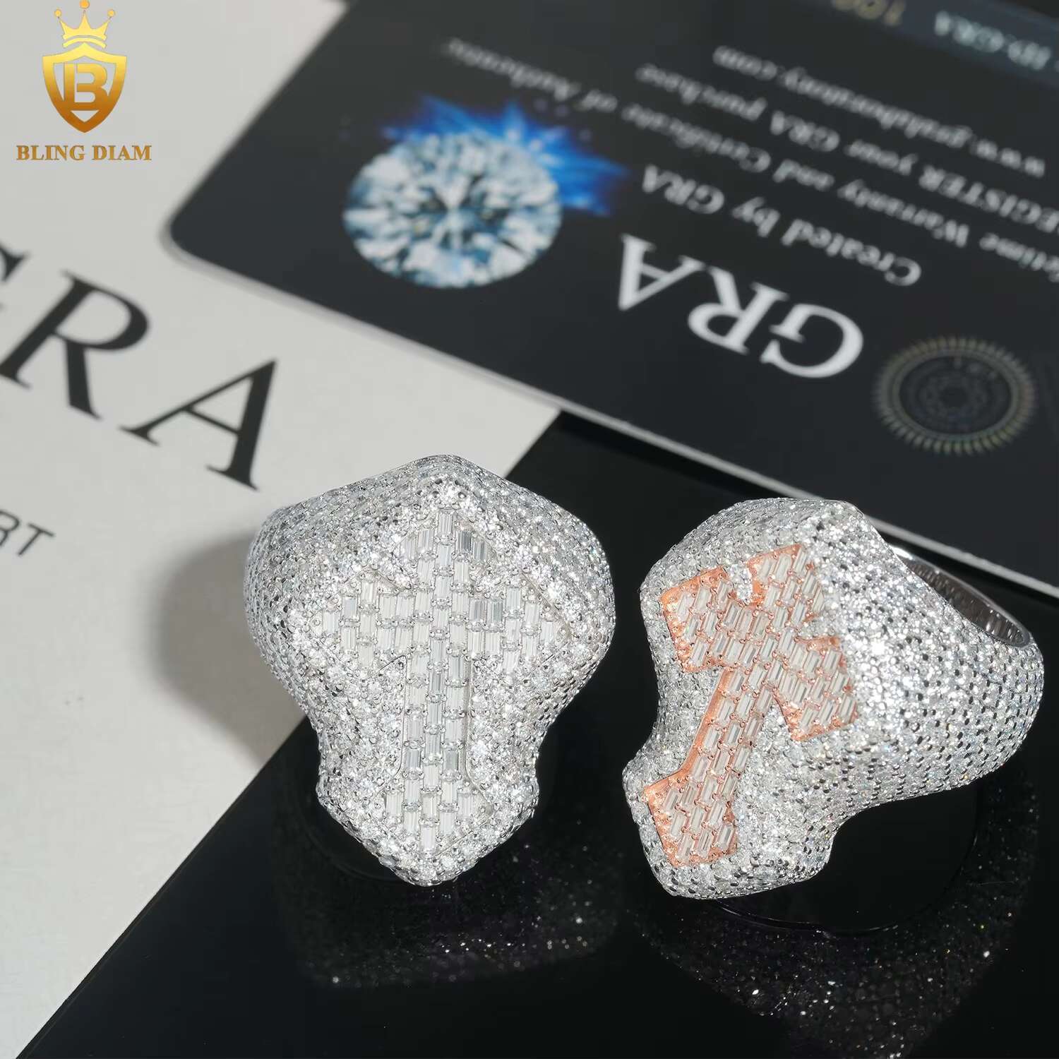 Hip Hop Jewelry 925 Sterling Silver Rose Gold Men Cross Ring Vvs Moissanite Iced Out Gra Certificate Pass Diamond Tester