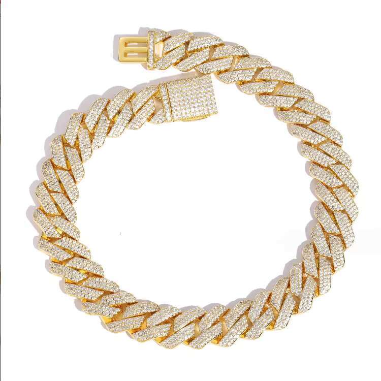 Fashion Price 16 Inch White Gold 20mm Hip Hop Moon Iced Out Vvs Moissanite Miami Cuban k Chain Jewelry Set for Men
