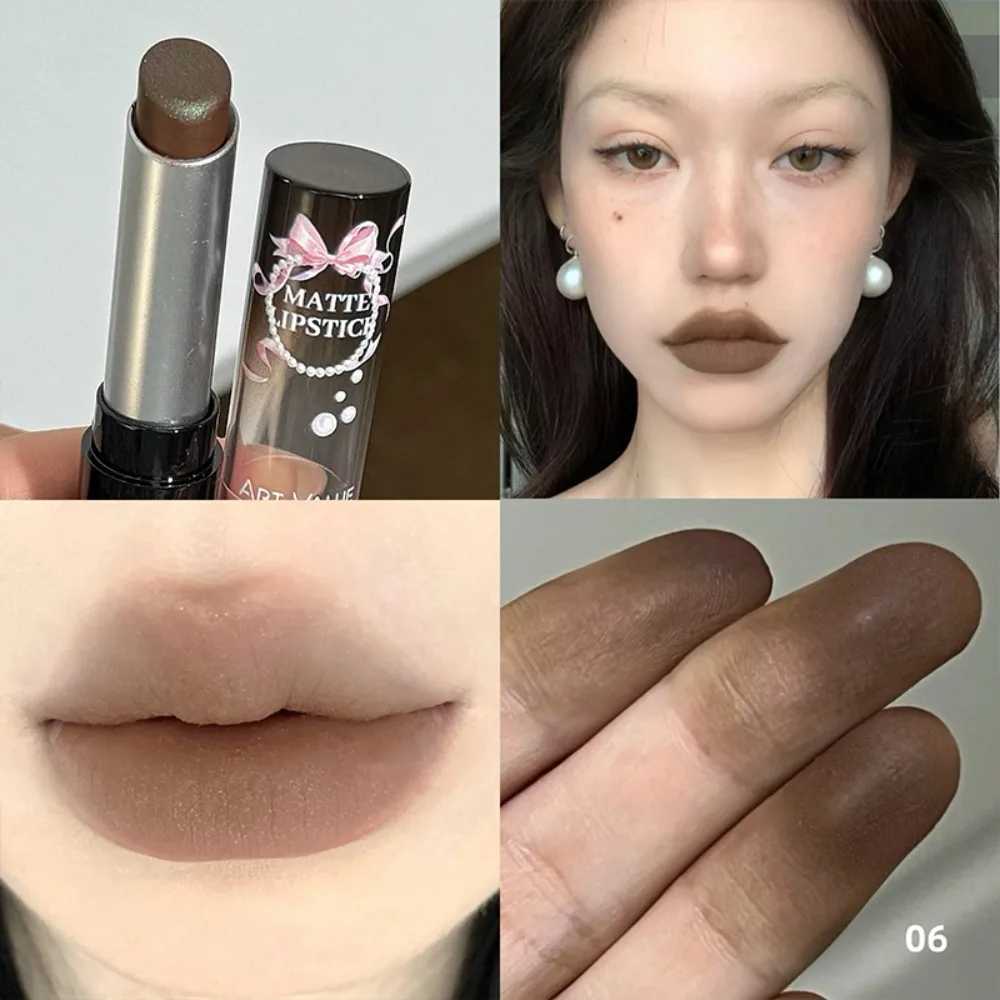 1Pc Moisturizing Velvet Matte Lipstick Bow Hazelnut Mousse Long Waterproof Light Natural Warm Brown Toned Lip Tint Make Up StainT251110