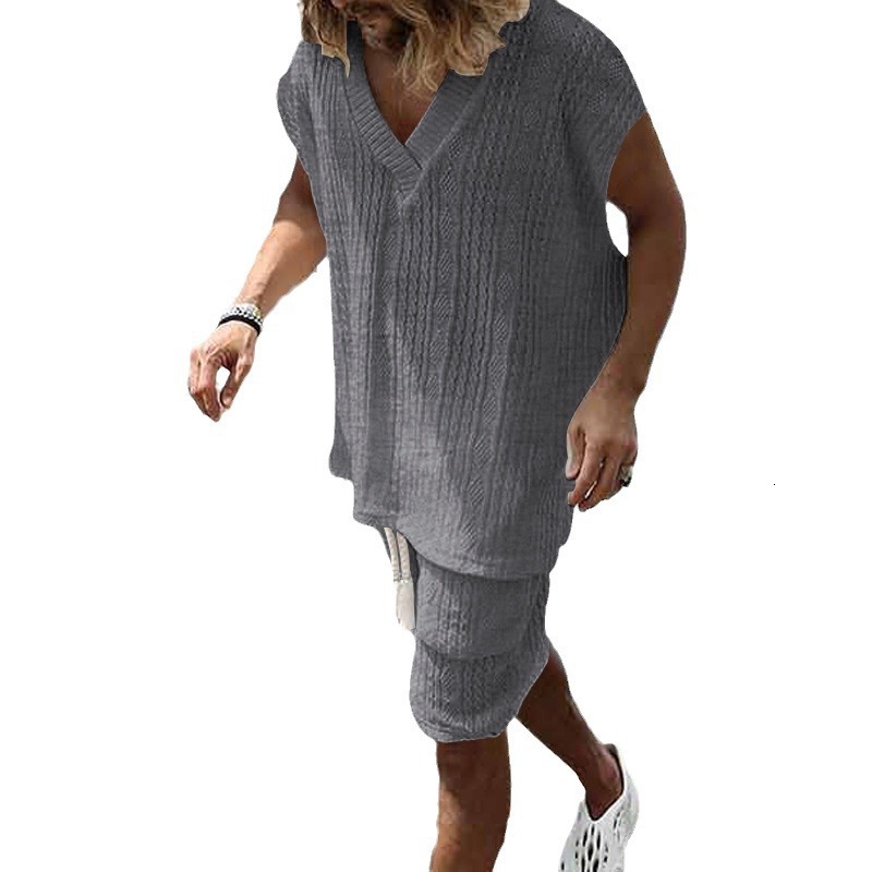 2024 Spring/Summer Large casual jacquard mens suit loose short sleeved T-shirt mens shorts set