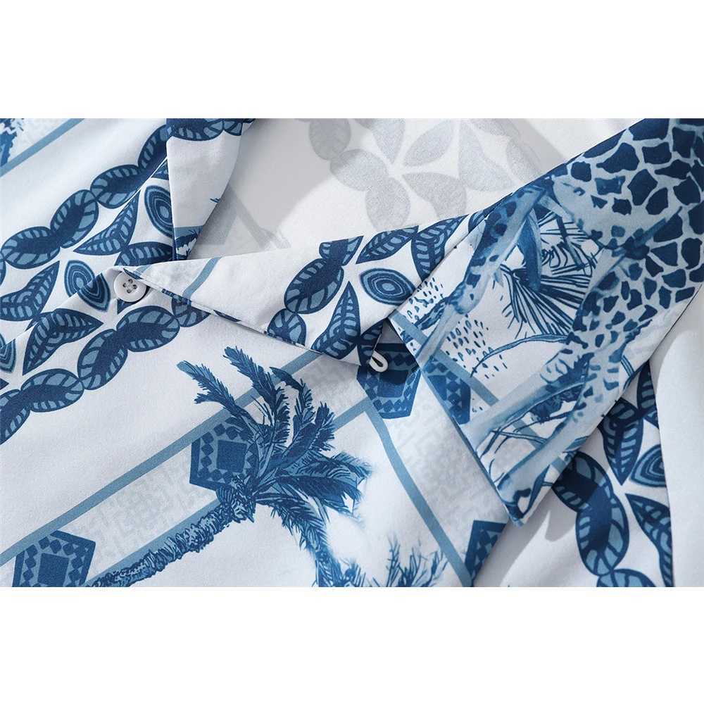 Black fixed print Hawaiian mens summer holiday beach mens shirt mens shirt X250410