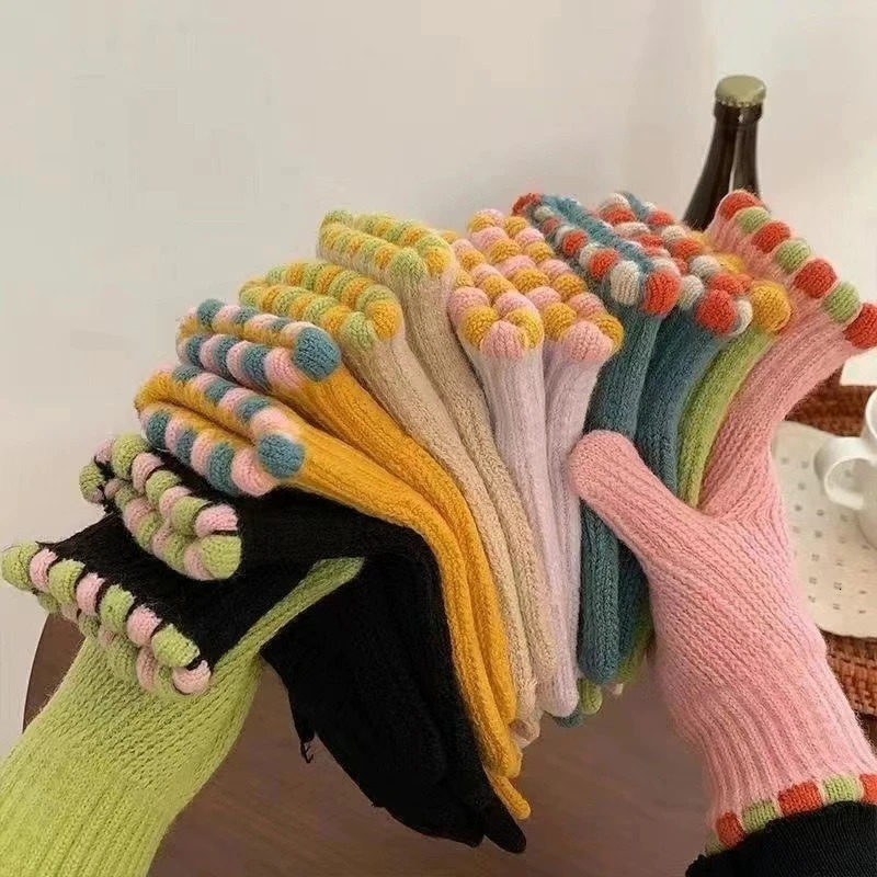 Korean INS-Style Womens Fleece-Lined Knitted Gloves for Winter - Warm Cute Touchscreen-Compatible Suitable for Cycling 251106