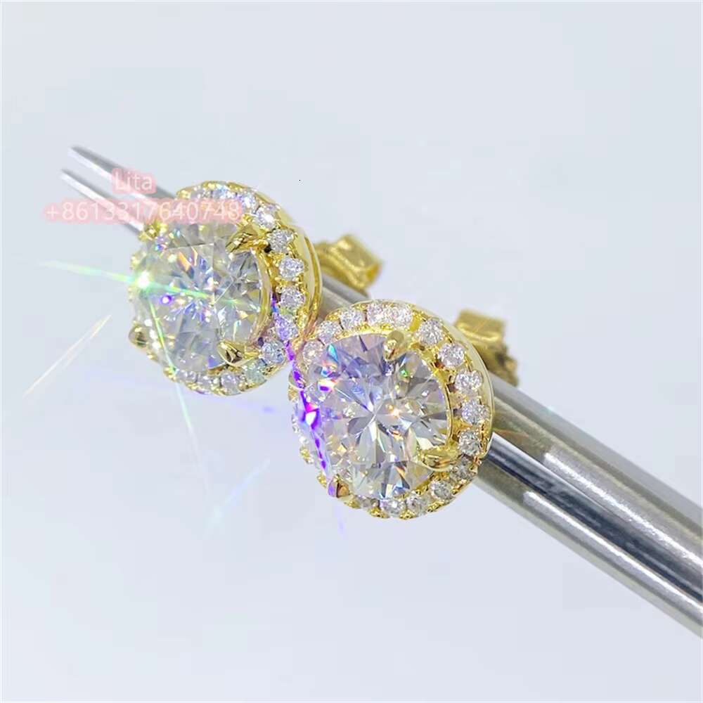 Wuzhou Wholesale Iced Out Jewelry Moissanite Earrings Rose Gold Diamond Stud Earrings 925