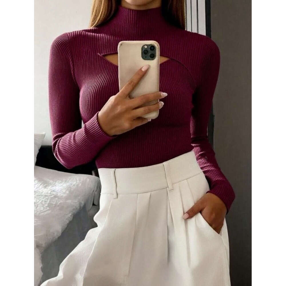 Half Turtleneck Sweater for Women, Autumn and Winter, New Cross-Border Foreign Trade, Hollow Knitted Sweater, Stylish Inner Layer, Mid-Neck Base Shirt