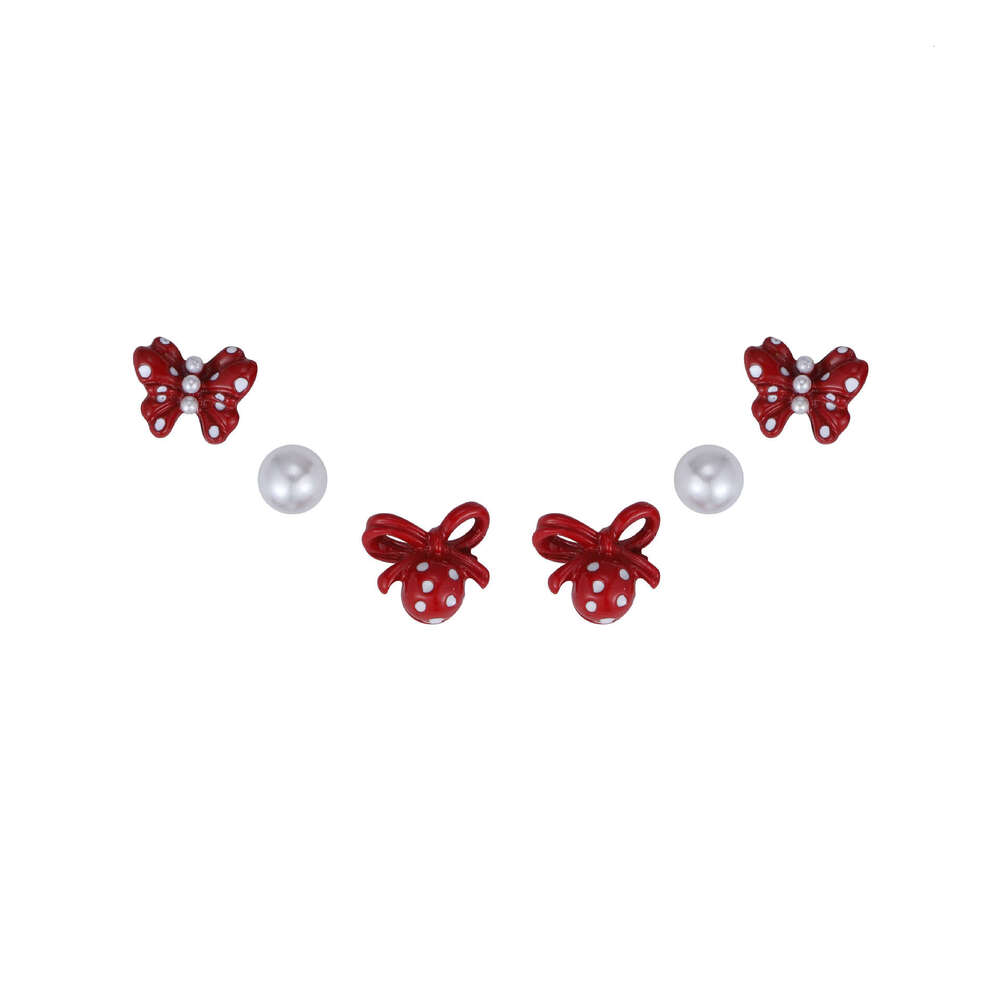 Red Polka Dot Bowknot Combination Ear Bone Cartoon Playful Small Exquisite High-end Feel Cute Stud Earrings for Women