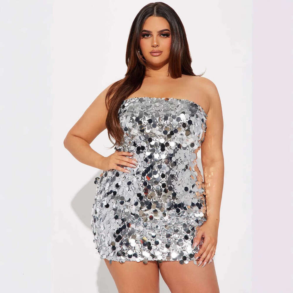 Women's Fashion 2025 Autumn Hot Style Solid Color Sleeveless Tube Top Off-Shoulder SEXY DRESSES FOR WOMEN Sequin Bodycon Night club maxi dress