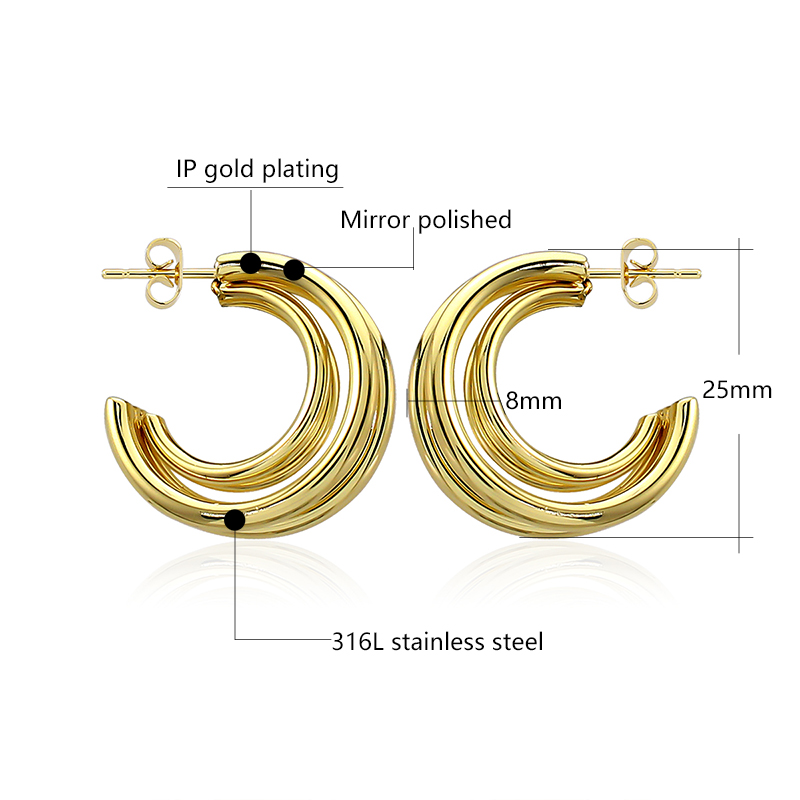 Stainless Steel Earrings Simple Elegant Women's Earrings 18k Gold Plated Earrings Women's Earrings Stud Gift Jewelry