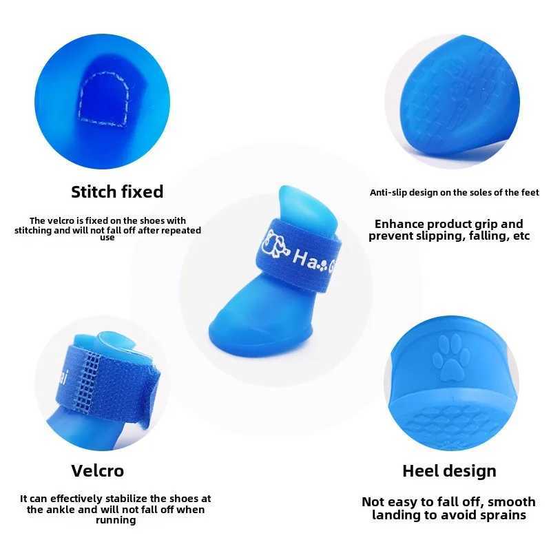4 pieces/set of pet waterproof rain boots and non slip rubber boots used for Chihuahua outdoor shoes socks dog ankle boots pet accessories T2504010