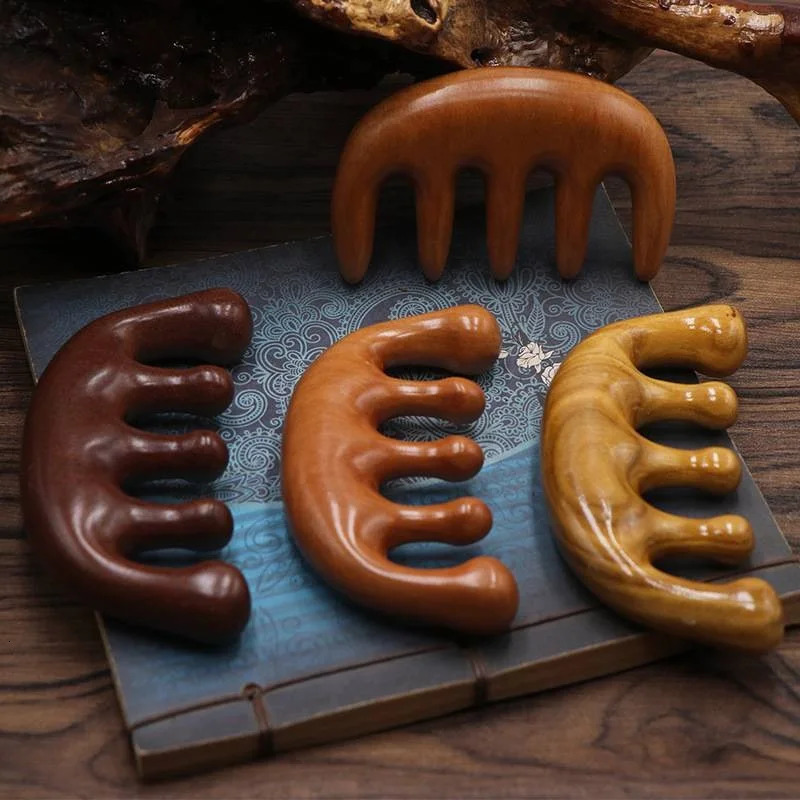 1pcs Massage Comb Natural Sandalwood Wide Five Teeth Thickened Scalp Hair Combs for Head 251107