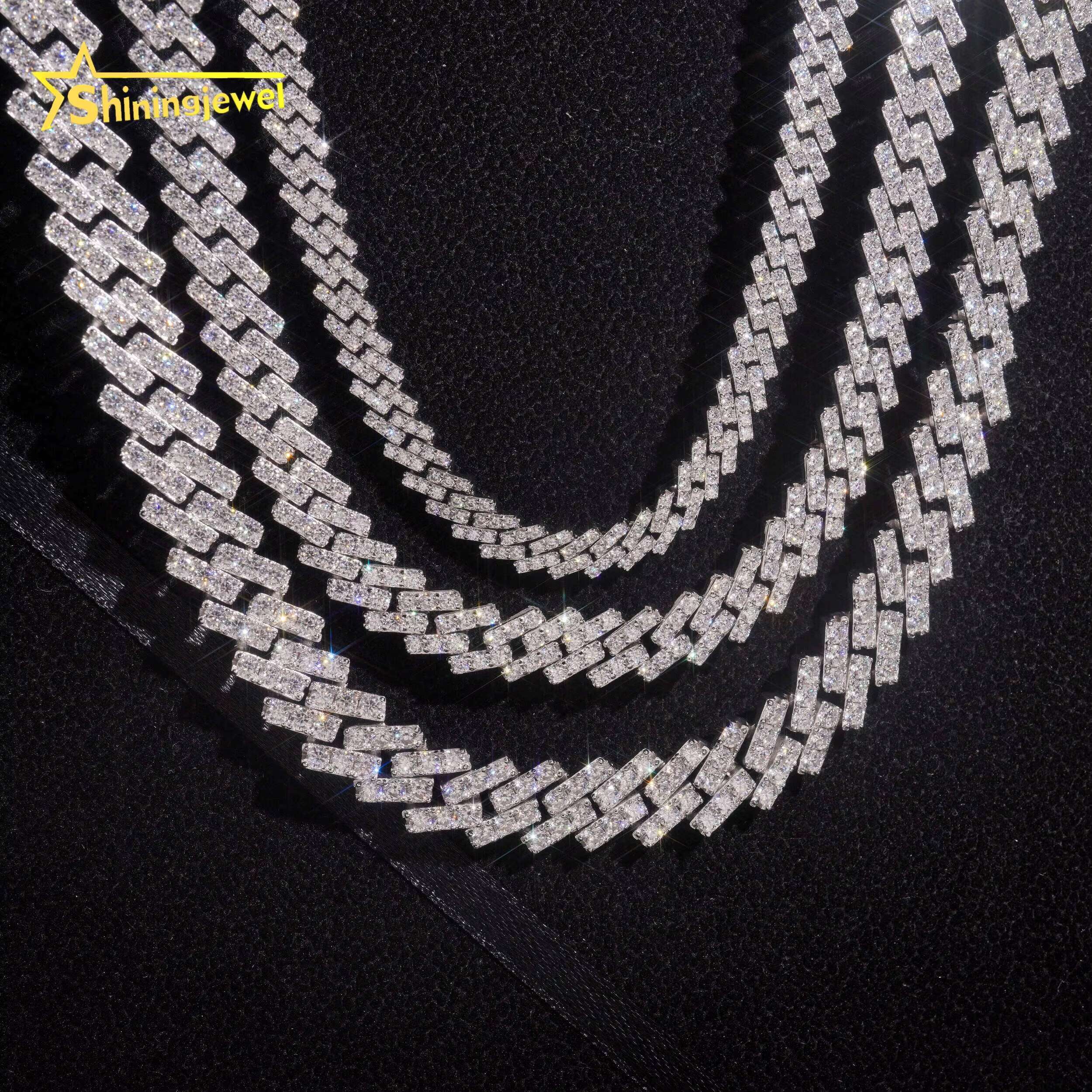 925 Sterling Silver Hip Hop 7mm 10mm 13mm One Row Moissanite Cuban Necklace Men Women VVS Moissanite Chains Iced Out Link Chain