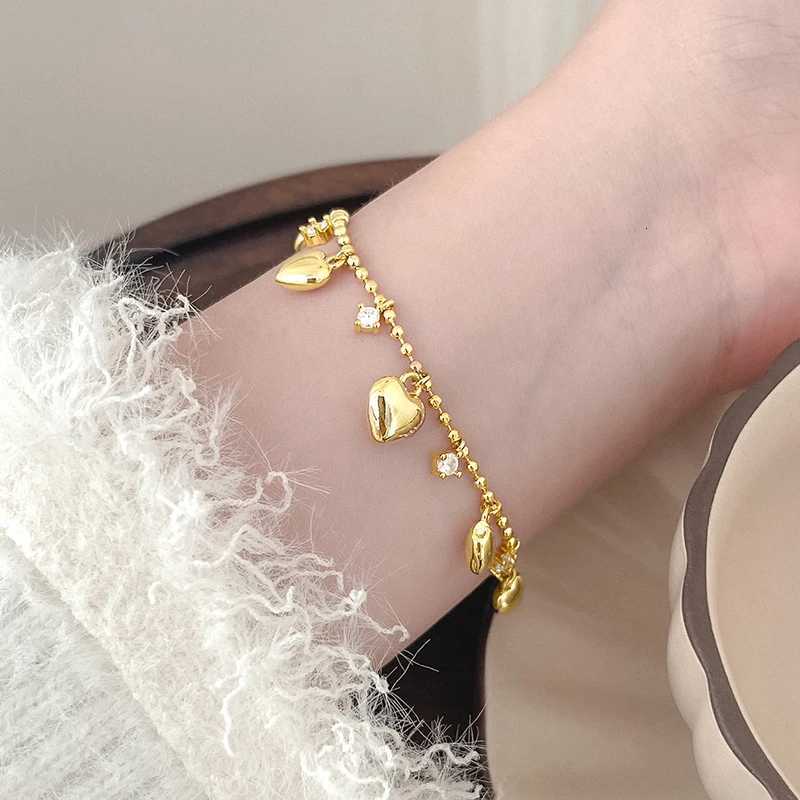 Korean Delicate Heart Beads Shiny Zircon Water Drop Bracelet For Women Simple Love Heart Beaded Adjustable Chain Bangle JewelryT251110