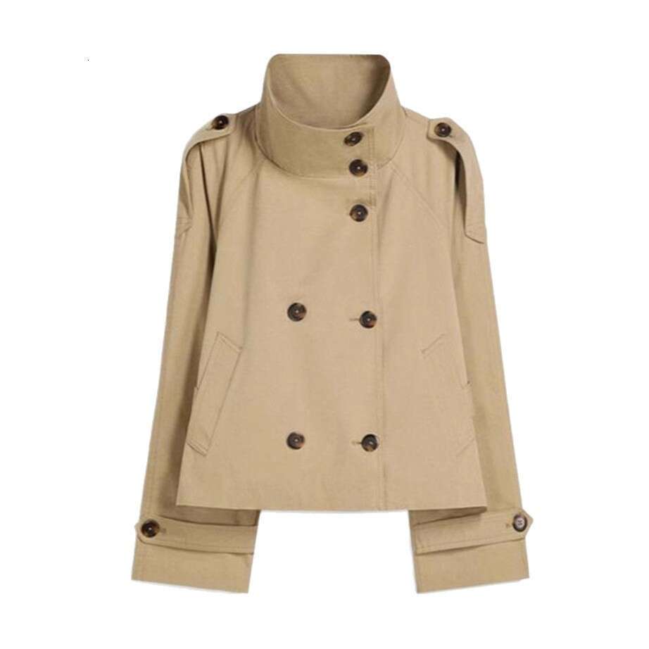 European and American Cross-Border Autumn Winter New Women's Fashion Elegant Commuter Stand Collar Double-Breasted Waist-Tie Trench Coat