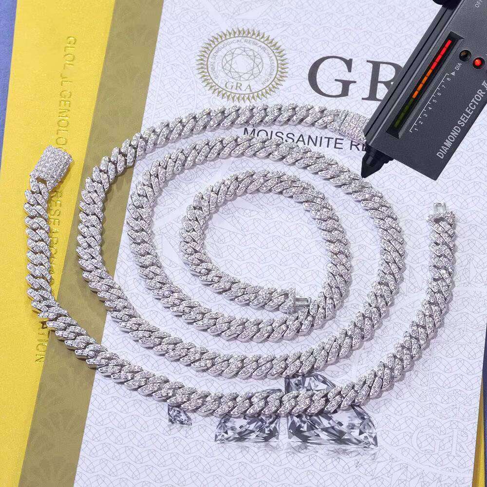 High Quality 6MM VVS Moissanite Men Hip Hop Jewelry White Gold 925 Silver Cuban Chain Necklace Women Gifts