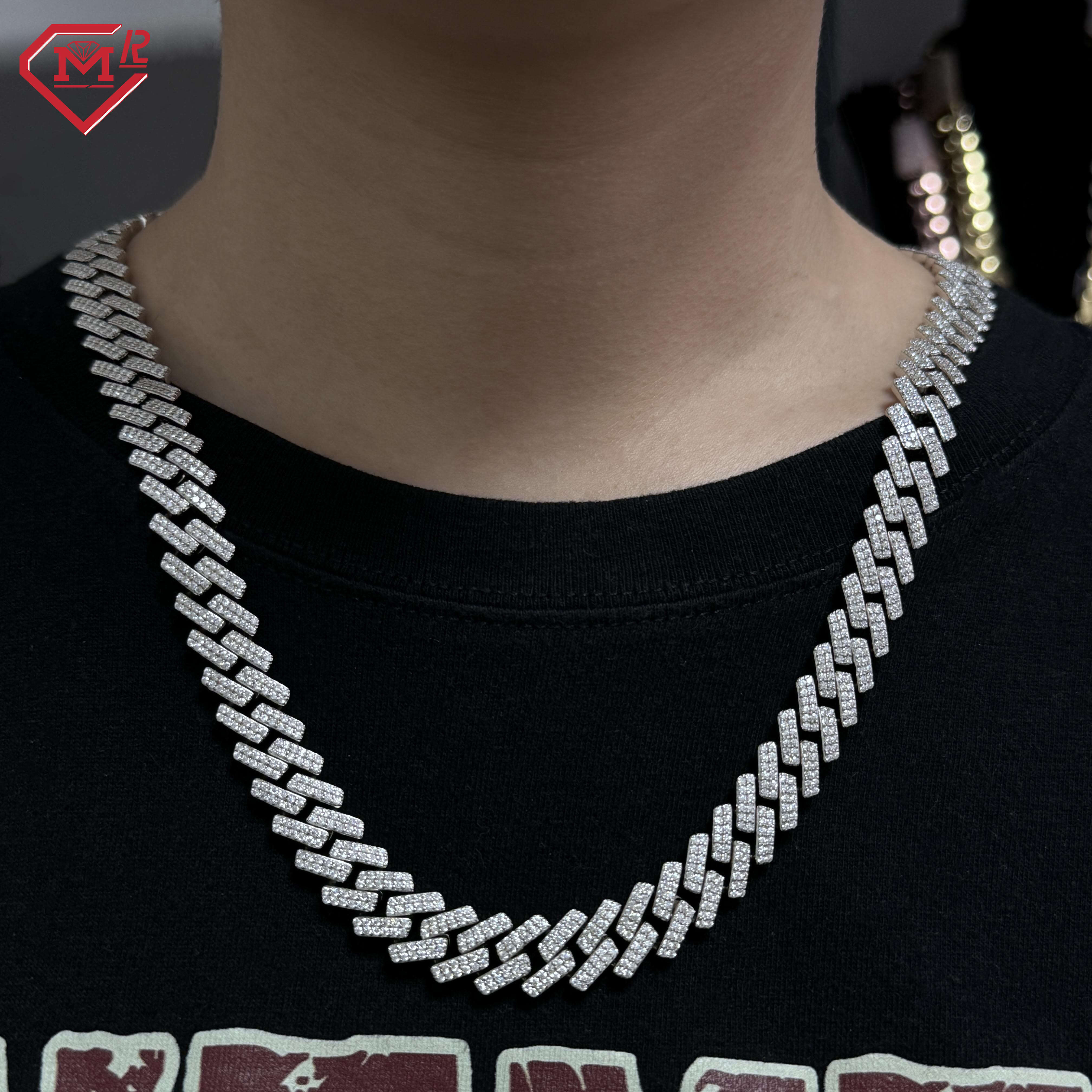 Pass Tester Hiphop Cuban Chain 2 Rows S925 14K Gold Plated Iced Out Moissanite Custom Cuban Chain