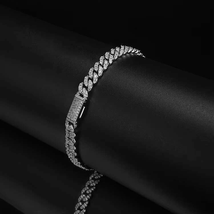 Rap singer jewelry 6mm sterg sier Miami Cuban chain ice zirconia hip-hop bracelet gold-plated master