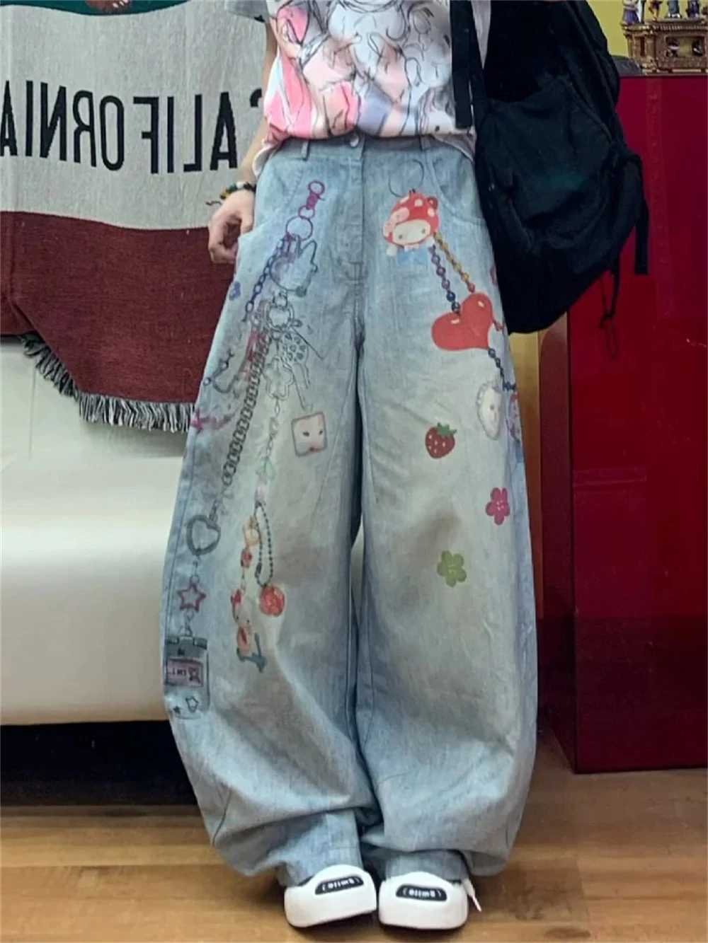 Womens Jeans American Retro Wide Fit Baggy Denim Pants Y2k Wide-legged Dragging Pants Trousers High Street Japanese New C251110