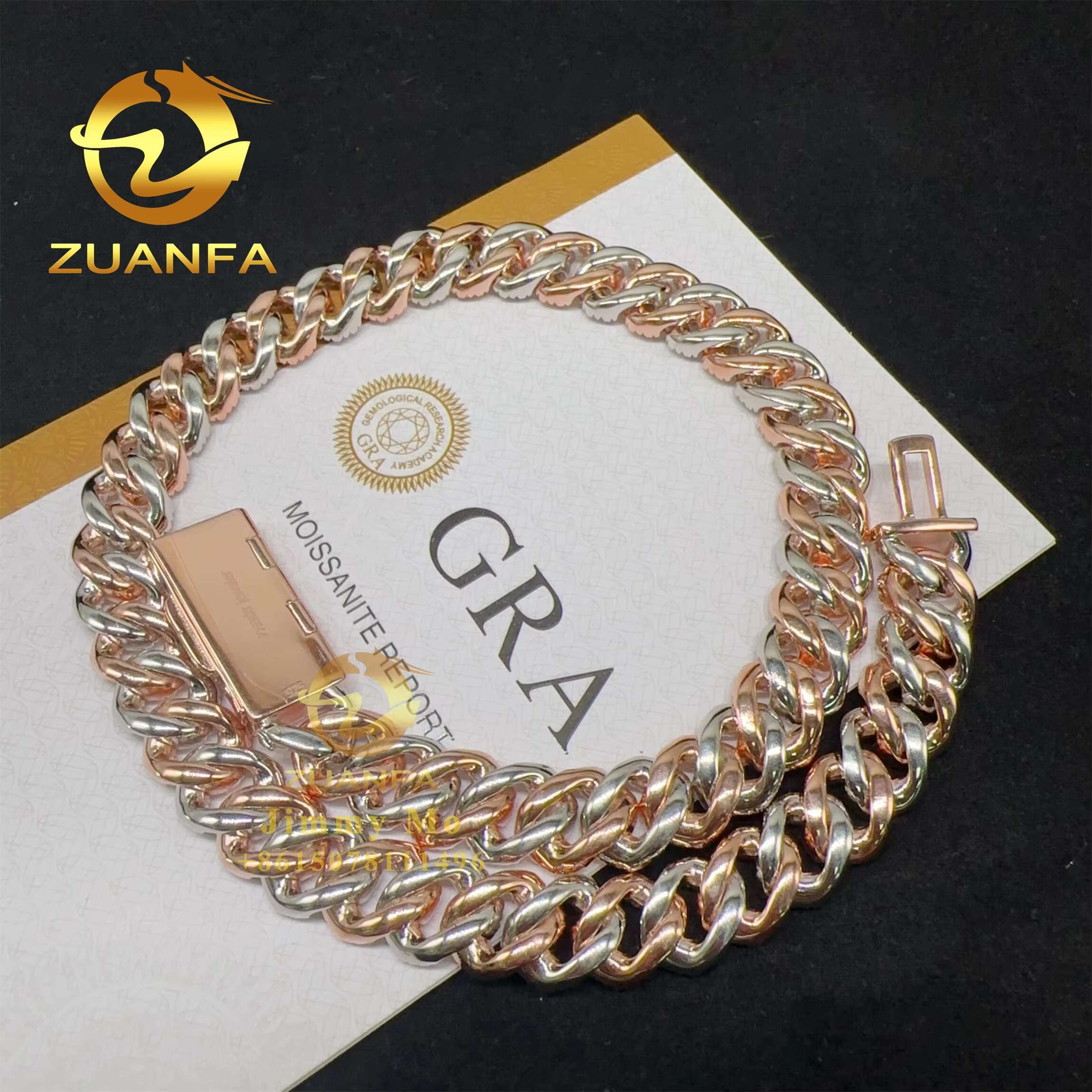 Luxury Pass Diamond Tester 925 Solid Silver 13mm Two Tone Color Iced Out Hip Hop Flawless Moissanite Diamond Cuban Link Chain