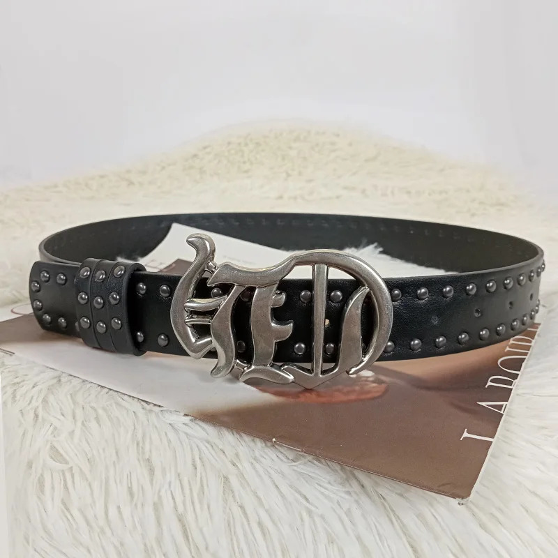 Neutral denim belt for men chrome plated CH Gothic accessories y ner heartshaped punk rivet women 250410